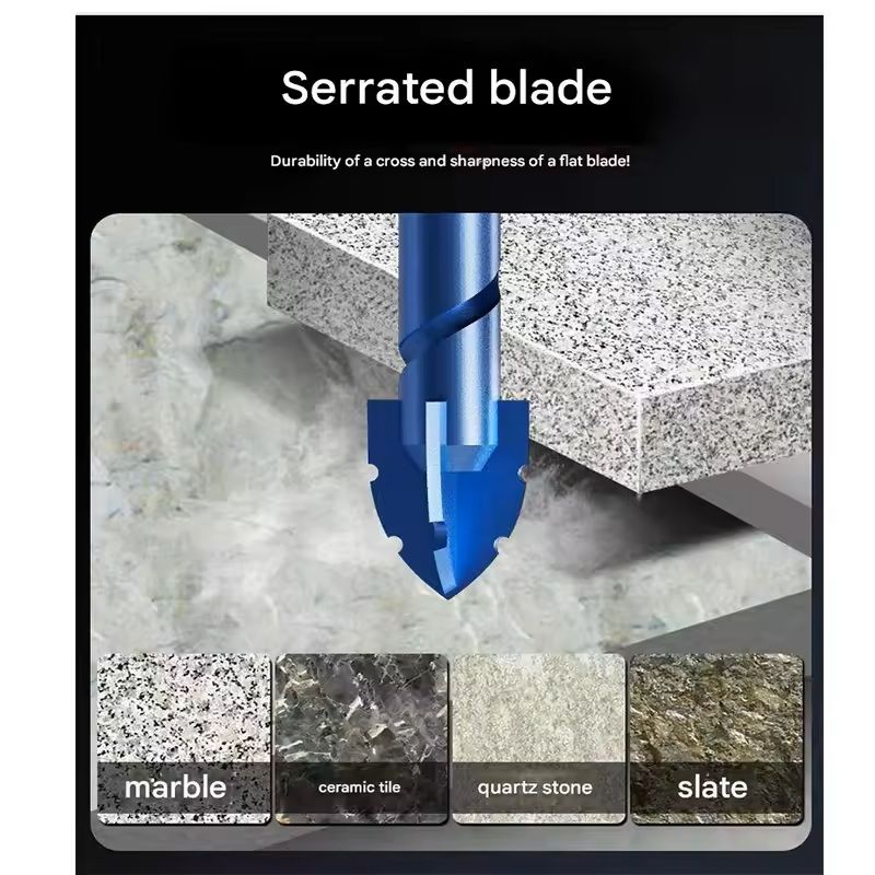 Serrated Drill Bit Set For Glass Tile And Concrete With Four Edge Tips In Assorted Sizes 4