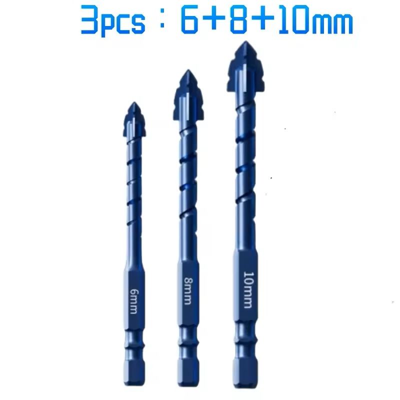 Serrated Drill Bit Set For Glass Tile And Concrete With Four Edge Tips In Assorted Sizes 9