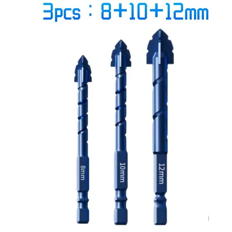 Serrated Drill Bit Set For Glass Tile And Concrete With Four Edge Tips In Assorted Sizes 10