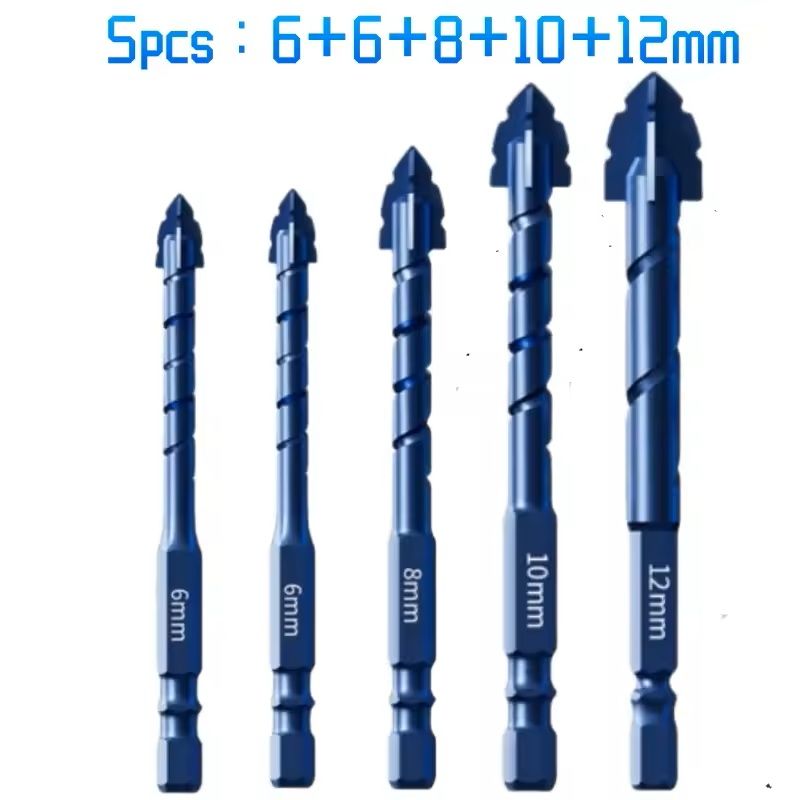 Serrated Drill Bit Set For Glass Tile And Concrete With Four Edge Tips In Assorted Sizes 13