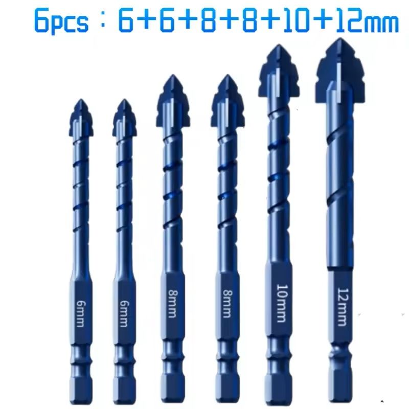 Serrated Drill Bit Set For Glass Tile And Concrete With Four Edge Tips In Assorted Sizes 14