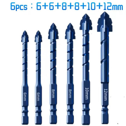 Serrated Drill Bit Set For Glass Tile And Concrete With Four Edge Tips In Assorted Sizes 14