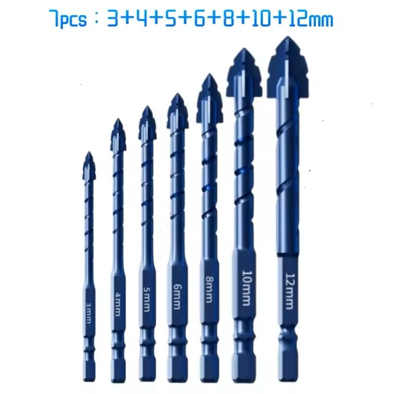 Serrated Drill Bit Set For Glass Tile And Concrete With Four Edge Tips In Assorted Sizes 16