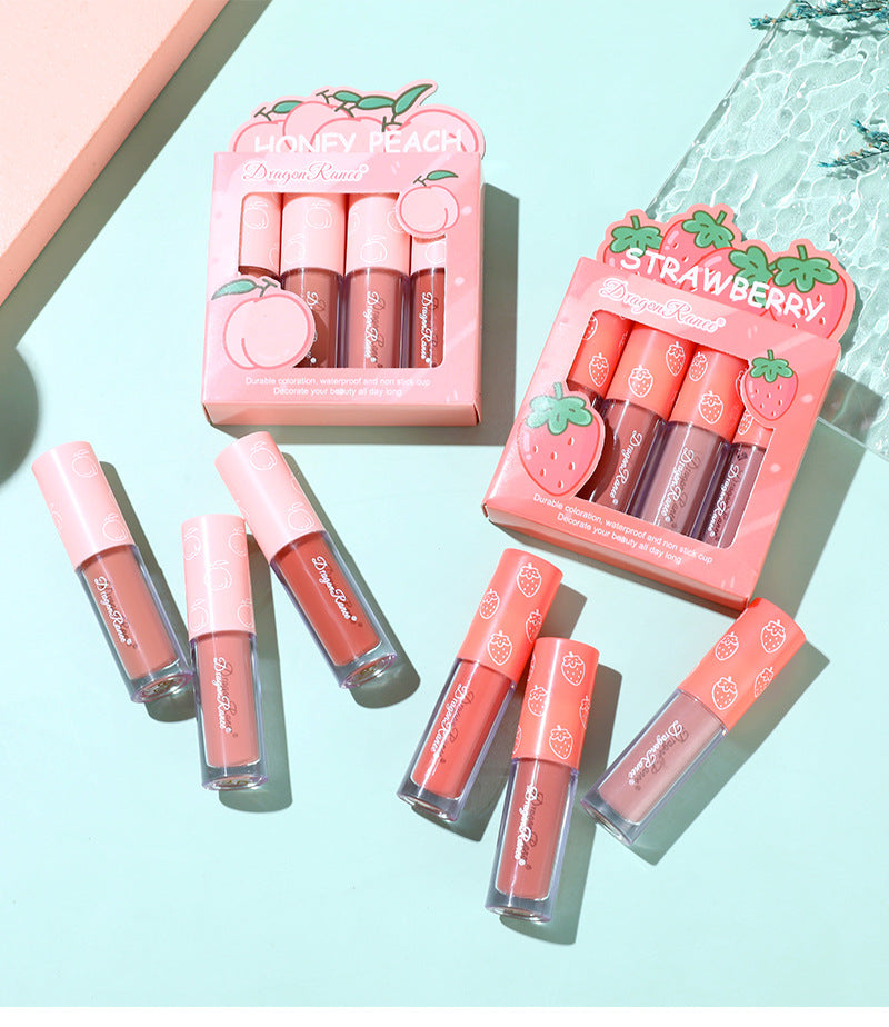 Mini Velvet Matte Lip Gloss Set, 4-Piece Non-Fading, Non-Stick Cup
