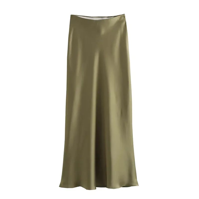 Woman High Waist Satin Midi Skirt Elegant Black Long Skirt For Summer Office  Evening TRAF Woman Sa 5