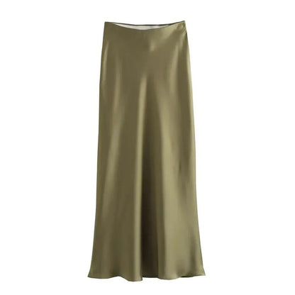 Woman High Waist Satin Midi Skirt Elegant Black Long Skirt For Summer Office  Evening TRAF Woman Sa 5