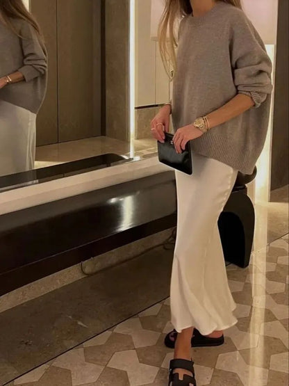 Woman High Waist Satin Midi Skirt Elegant Black Long Skirt For Summer Office  Evening TRAF Woman Sa 2