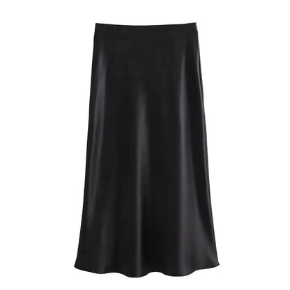 Woman High Waist Satin Midi Skirt Elegant Black Long Skirt For Summer Office  Evening TRAF Woman Sa 3