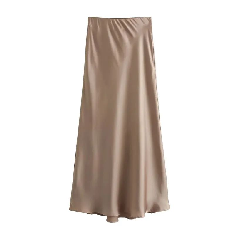 Woman High Waist Satin Midi Skirt Elegant Black Long Skirt For Summer Office  Evening TRAF Woman Sa 4