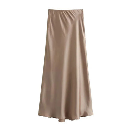 Woman High Waist Satin Midi Skirt Elegant Black Long Skirt For Summer Office  Evening TRAF Woman Sa 4