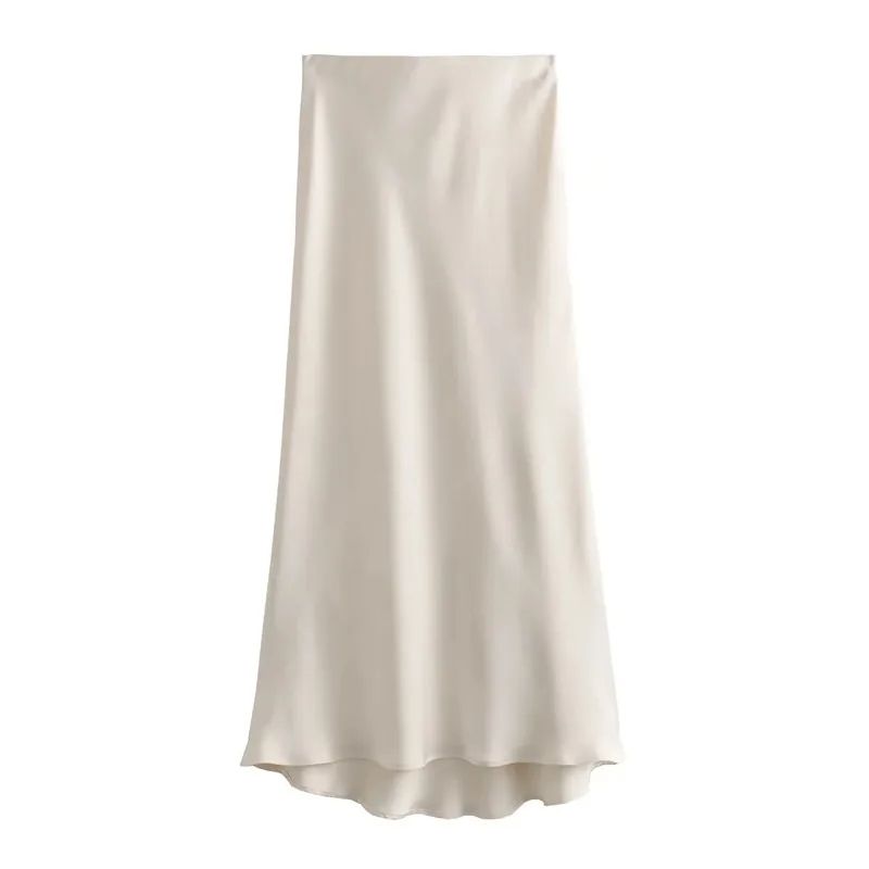 Woman High Waist Satin Midi Skirt Elegant Black Long Skirt For Summer Office  Evening TRAF Woman Sa 6