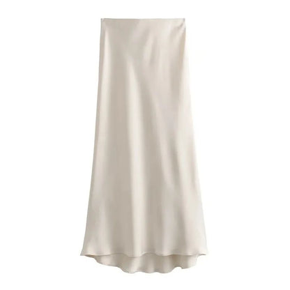 Woman High Waist Satin Midi Skirt Elegant Black Long Skirt For Summer Office  Evening TRAF Woman Sa 6