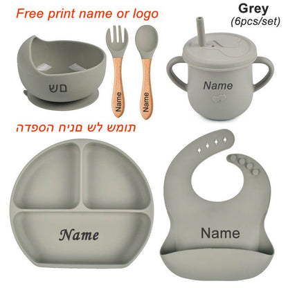 6Piece Silicone Baby Feeding Set  Suction Bowl Plate Bib  Utensils For MessFree Mealtime 7