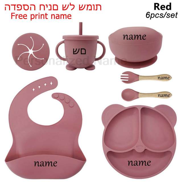 6Piece Silicone Baby Feeding Set  Suction Bowl Plate Bib  Utensils For MessFree Mealtime 8