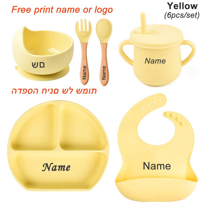6Piece Silicone Baby Feeding Set  Suction Bowl Plate Bib  Utensils For MessFree Mealtime 4