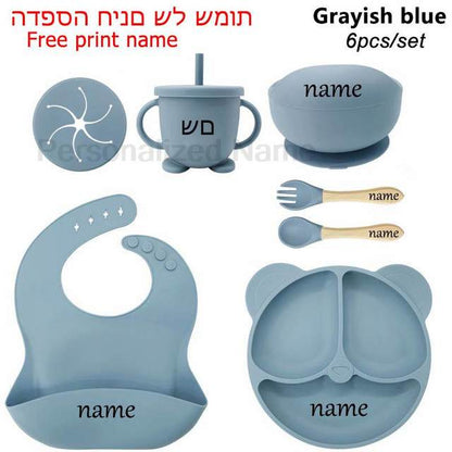 6Piece Silicone Baby Feeding Set  Suction Bowl Plate Bib  Utensils For MessFree Mealtime 6