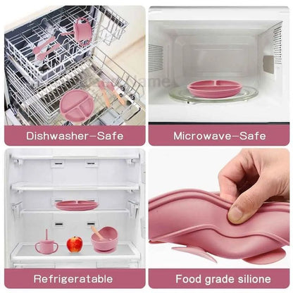 6Piece Silicone Baby Feeding Set  Suction Bowl Plate Bib  Utensils For MessFree Mealtime 9