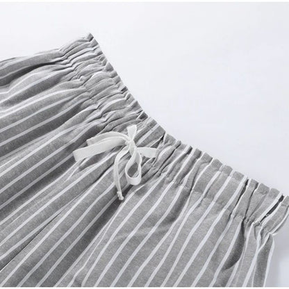 Casual Stripe Print Single Breasted Shirt Sets Womems Oversized Elastic Waist Shorts Suits 2025 Lad 2