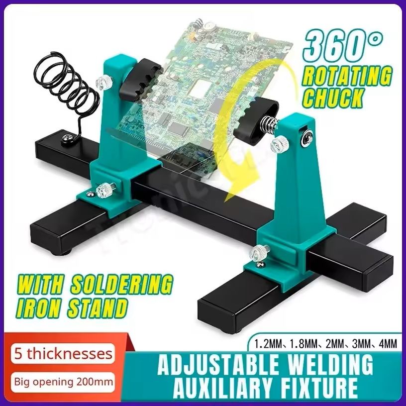 Adjustable PCB Holder with 360 Degree Rotation for Soldering and Circuit Board Assembly