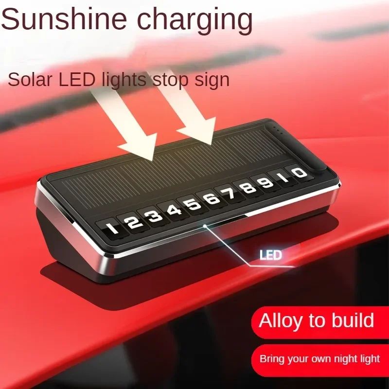 Solar Car Phone Number Plate LED Lightng Hidden Temporary Parking Card For Car Park Stop Multiple N 2