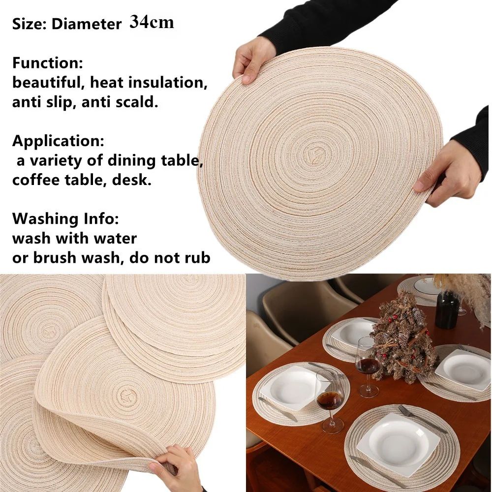Set Of 6 Round Placemats And Coasters Braided Woven Table Mats Washable Heat Resistant For Dining K 1