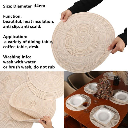 Set Of 6 Round Placemats And Coasters Braided Woven Table Mats Washable Heat Resistant For Dining K 1