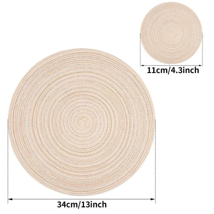 Set Of 6 Round Placemats And Coasters Braided Woven Table Mats Washable Heat Resistant For Dining K 2