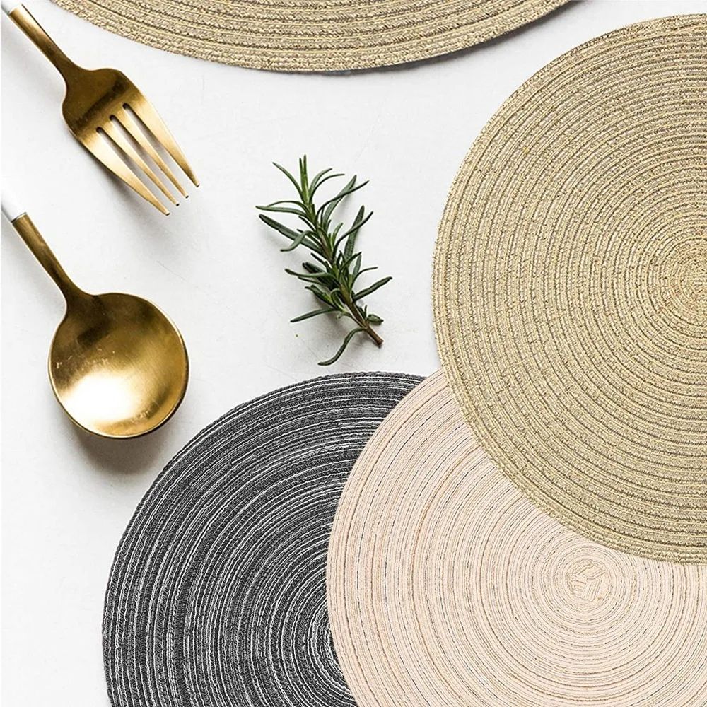 Set Of 6 Round Placemats And Coasters Braided Woven Table Mats Washable Heat Resistant For Dining K 3