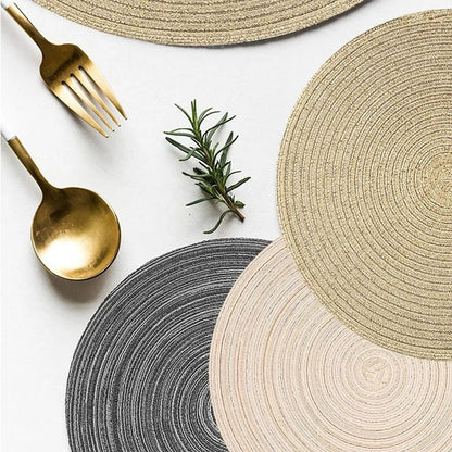Set Of 6 Round Placemats And Coasters Braided Woven Table Mats Washable Heat Resistant For Dining K 3