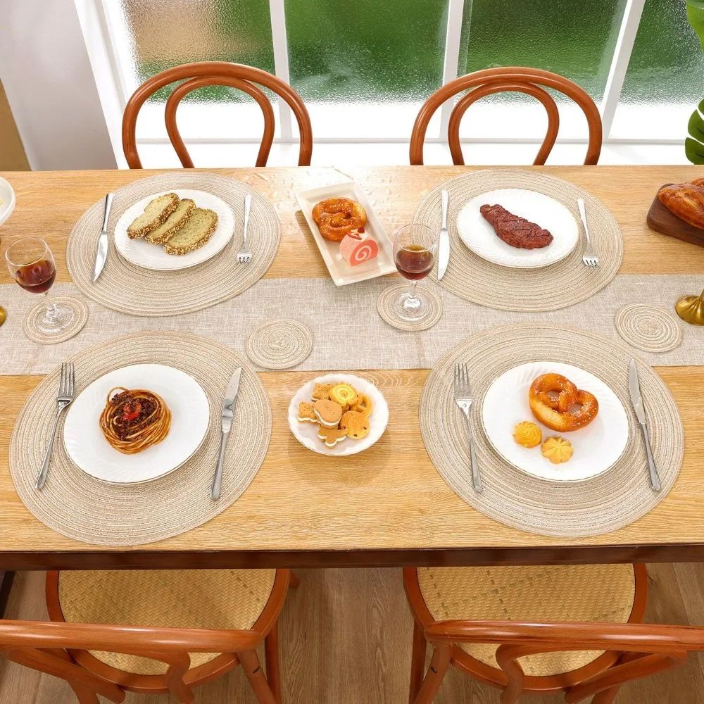 Set Of 6 Round Placemats And Coasters Braided Woven Table Mats Washable Heat Resistant For Dining K 4