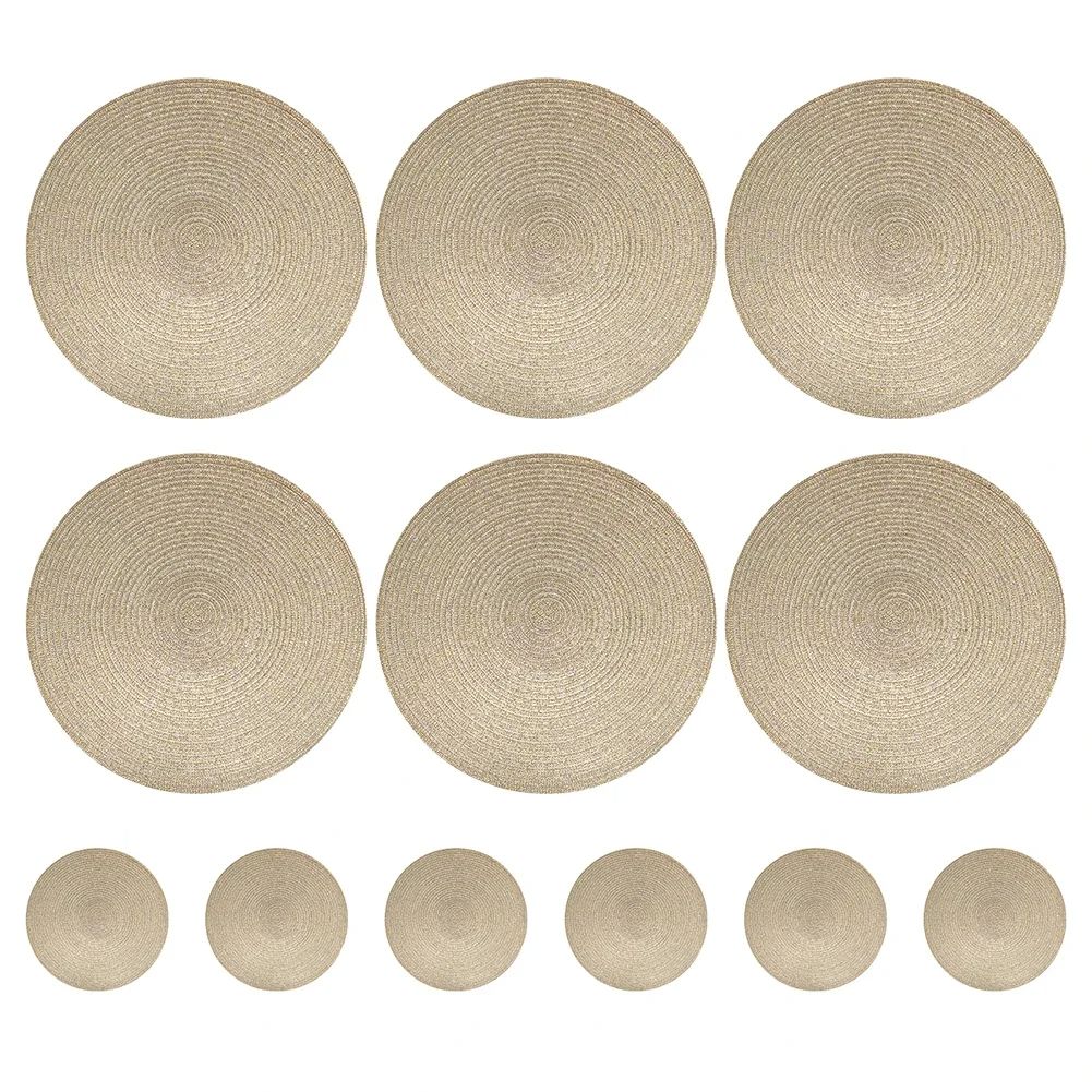 Set Of 6 Round Placemats And Coasters Braided Woven Table Mats Washable Heat Resistant For Dining K 6