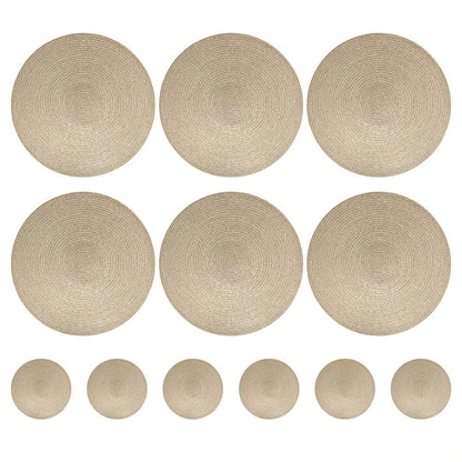 Set Of 6 Round Placemats And Coasters Braided Woven Table Mats Washable Heat Resistant For Dining K 6
