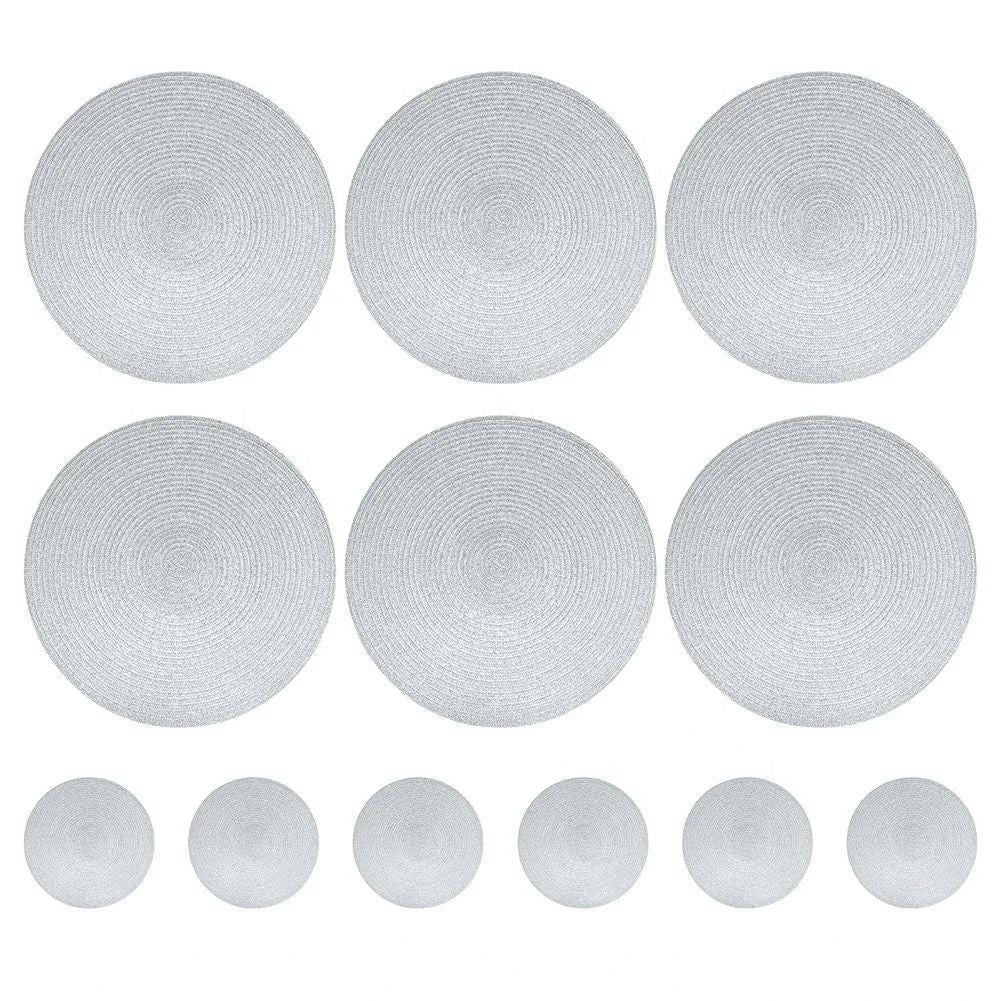 Set Of 6 Round Placemats And Coasters Braided Woven Table Mats Washable Heat Resistant For Dining K 7