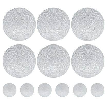 Set Of 6 Round Placemats And Coasters Braided Woven Table Mats Washable Heat Resistant For Dining K 7
