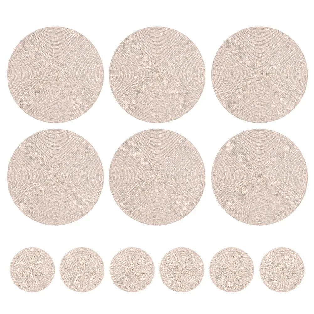 Set Of 6 Round Placemats And Coasters Braided Woven Table Mats Washable Heat Resistant For Dining K 9