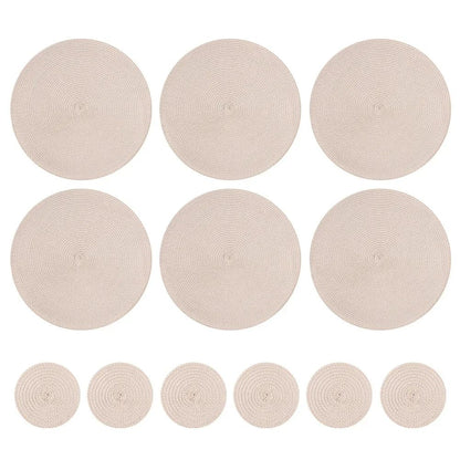 Set Of 6 Round Placemats And Coasters Braided Woven Table Mats Washable Heat Resistant For Dining K 9
