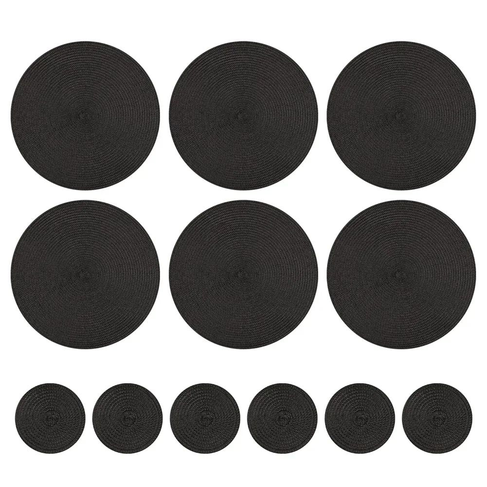 Set Of 6 Round Placemats And Coasters Braided Woven Table Mats Washable Heat Resistant For Dining K 10