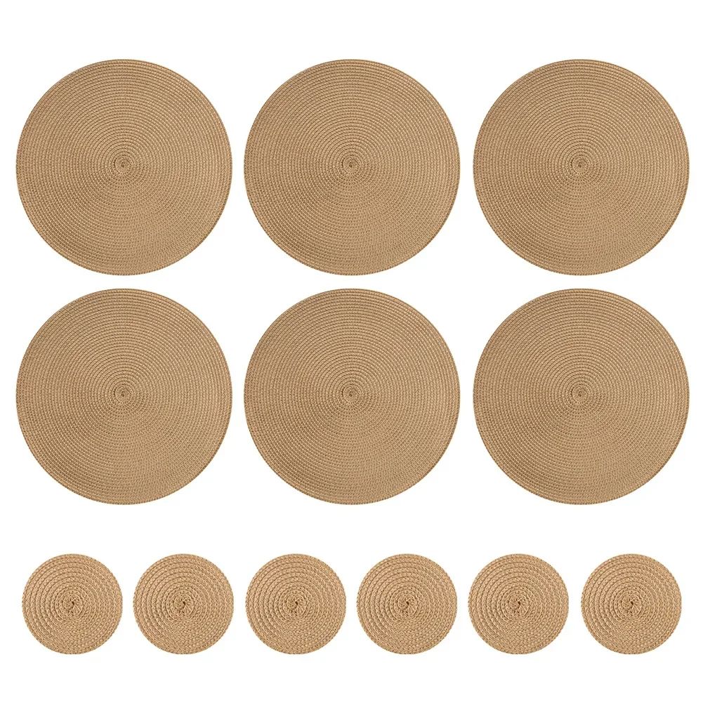 Set Of 6 Round Placemats And Coasters Braided Woven Table Mats Washable Heat Resistant For Dining K 11
