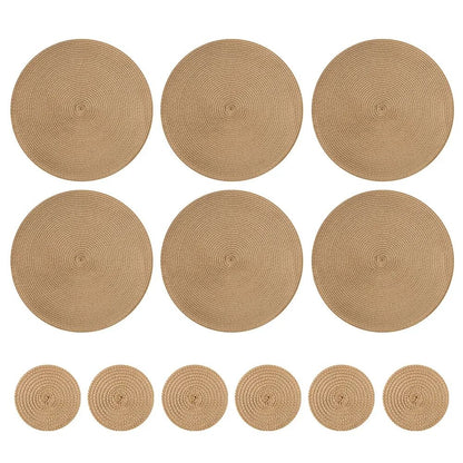 Set Of 6 Round Placemats And Coasters Braided Woven Table Mats Washable Heat Resistant For Dining K 11