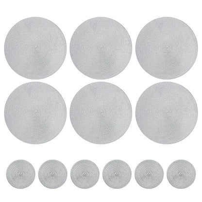 Set Of 6 Round Placemats And Coasters Braided Woven Table Mats Washable Heat Resistant For Dining K 12