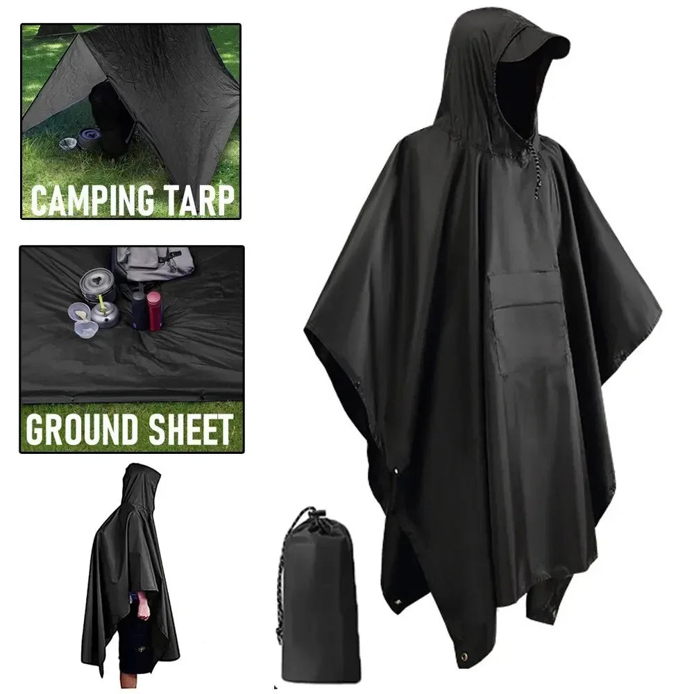 3in1 Military Raincoat Waterproof Hooded Poncho For Camping Hiking  Motorcycle Travel 1