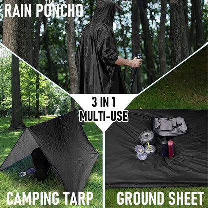 3in1 Military Raincoat Waterproof Hooded Poncho For Camping Hiking  Motorcycle Travel 2