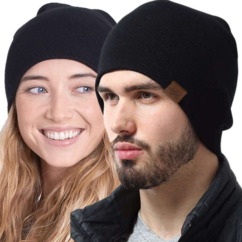 Label Winter Hat – Solid Color Knitted Beanie for Outdoor Sports & Cold Weather