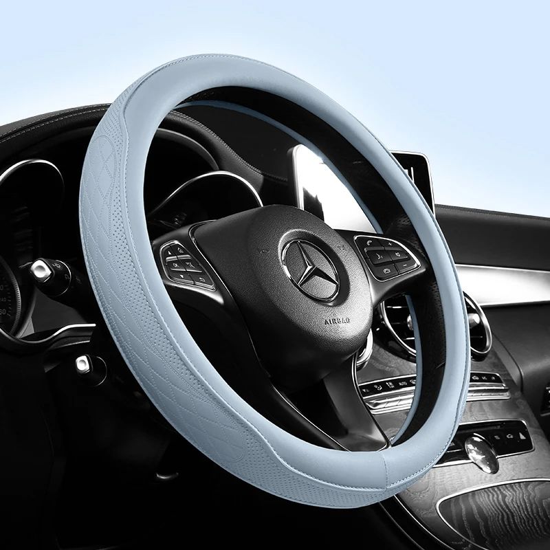 Premium Napa Leather Perforated Patchwork Car Steering Wheel Cover  NonSlip Breathable  Universal F 1