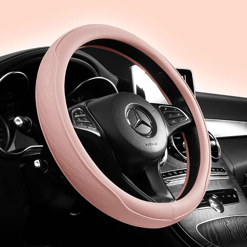 Premium Napa Leather Perforated Patchwork Car Steering Wheel Cover  NonSlip Breathable  Universal F 2