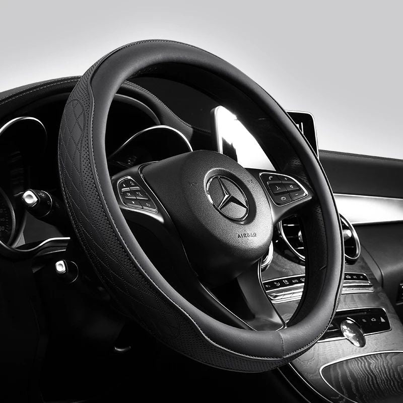 Premium Napa Leather Perforated Patchwork Car Steering Wheel Cover  NonSlip Breathable  Universal F 3