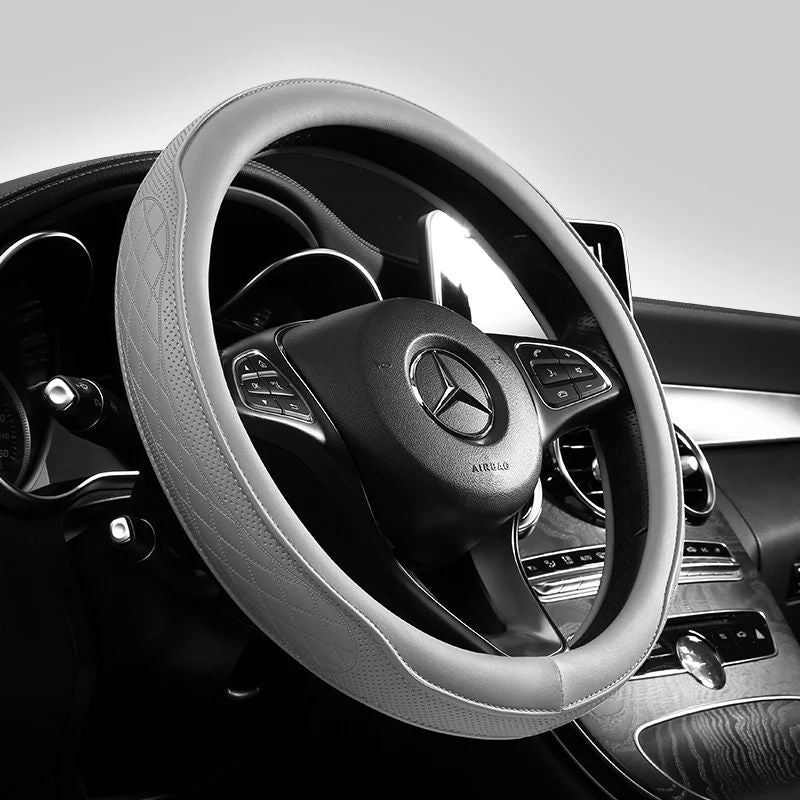 Premium Napa Leather Perforated Patchwork Car Steering Wheel Cover  NonSlip Breathable  Universal F 4