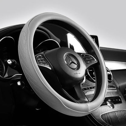 Premium Napa Leather Perforated Patchwork Car Steering Wheel Cover  NonSlip Breathable  Universal F 4