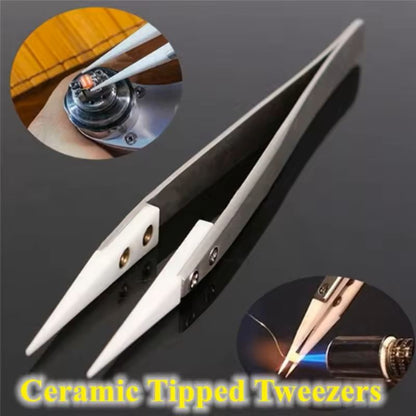 Ceramic Tipped Stainless Steel Tweezers For Heat Resistant Soldering Work