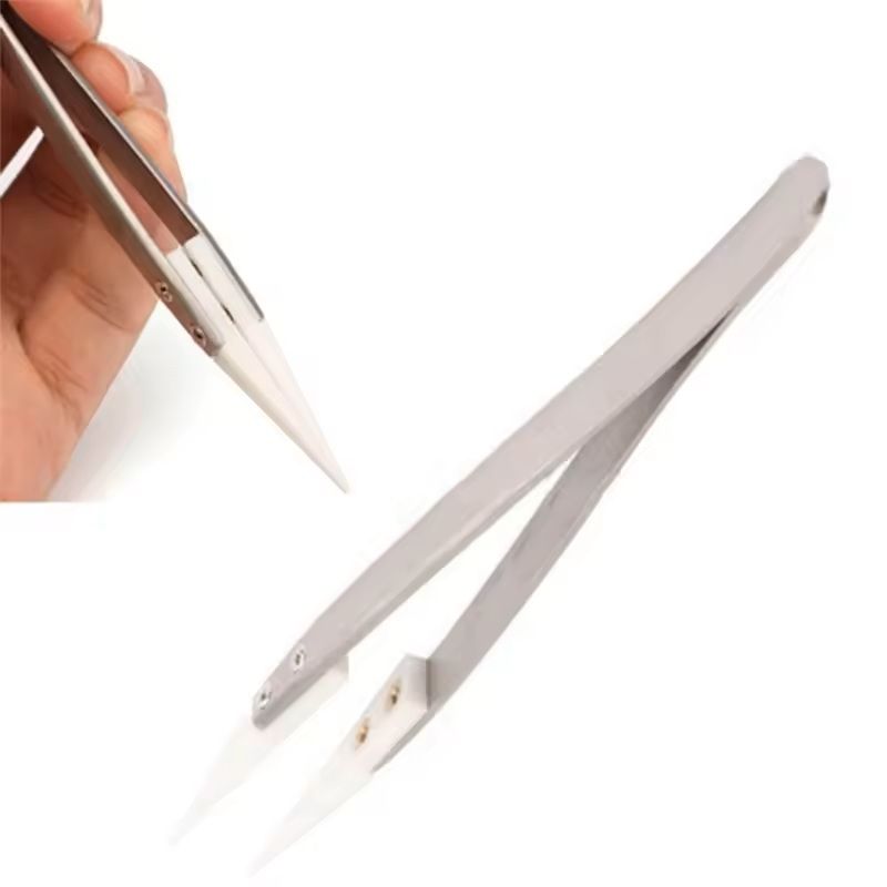 Ceramic Tipped Stainless Steel Tweezers For Heat Resistant Soldering Work 2